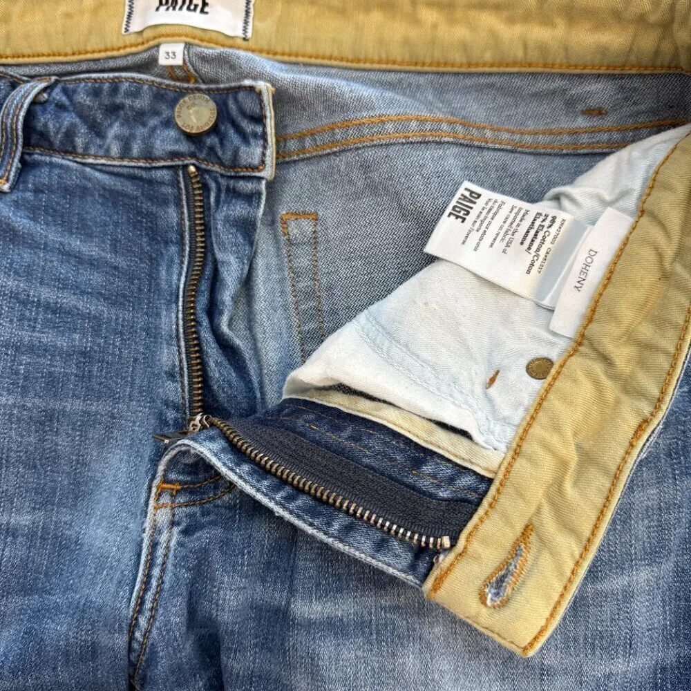 Paige Doheny Relaxed Straight Leg Denim Jeans Men's 33 Medium Wash Distressed
